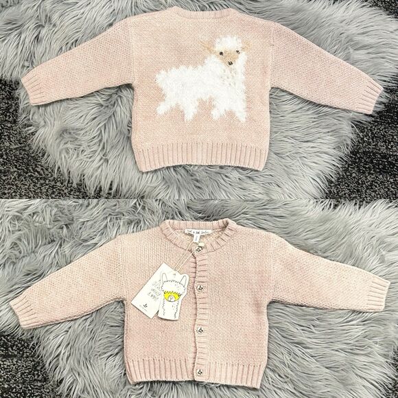 Noe & Zoe Designer Berlin Girls European Lama Pink Alpaca Cardigan Size 3/6month - Picture 1 of 6